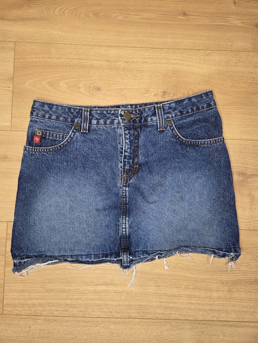 Mudd Jeans Y2K Denim Mini Skirt Distressed Raw Hem Size 7